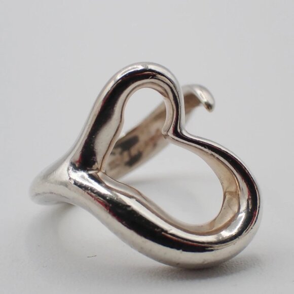 Tiffany & Co. Logo Open Heart Ring US 6 Silver 925 Elsa Peretti - Picture 1 of 8